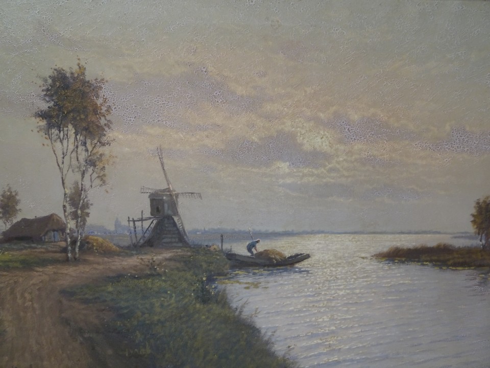 Boerderij en molen aan het water - groot schilderij