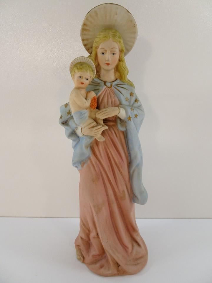 Biscuit porselein beeld Maria met kind Jesus